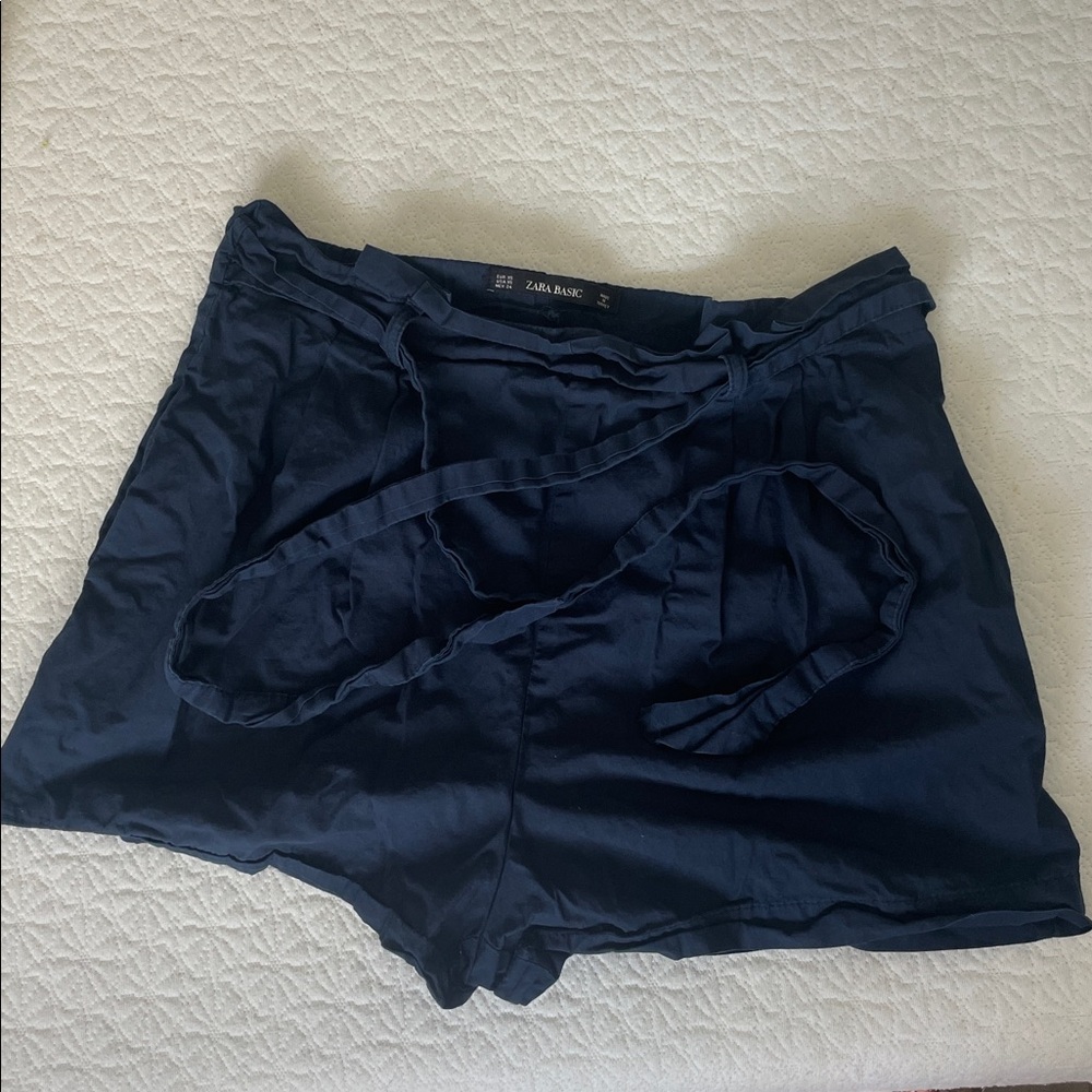 Navy paperbag Tie-Waist Shorts